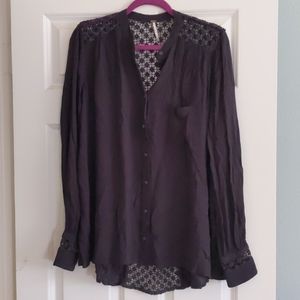 Free people black button down long sleeve top